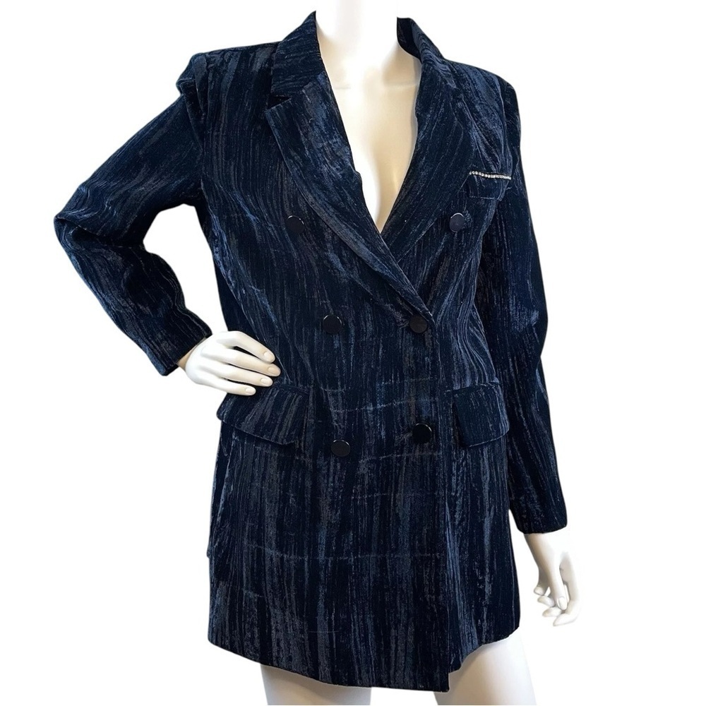 Lee Hyunjin Textured Velvet Velour Buttoned Evening Jacket Navy Blue Size Small